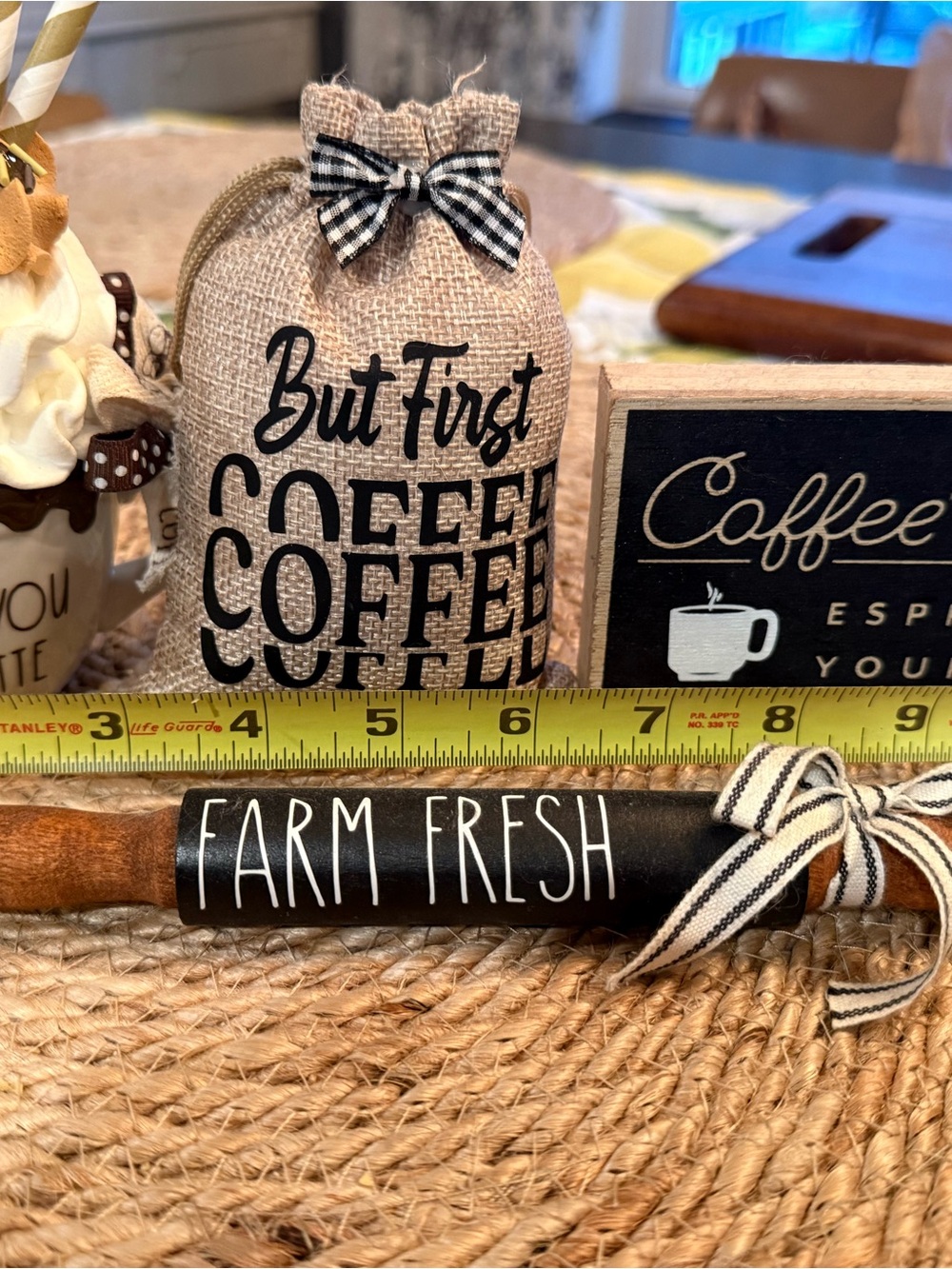 Farmhouse Black White Natural Coffee Bar Shelf Sitter Decor